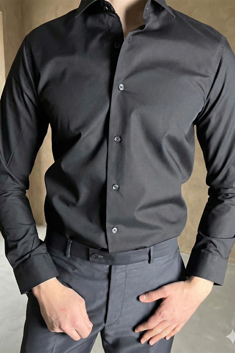 Pamuklu Slim Fit Gömlek Siyah