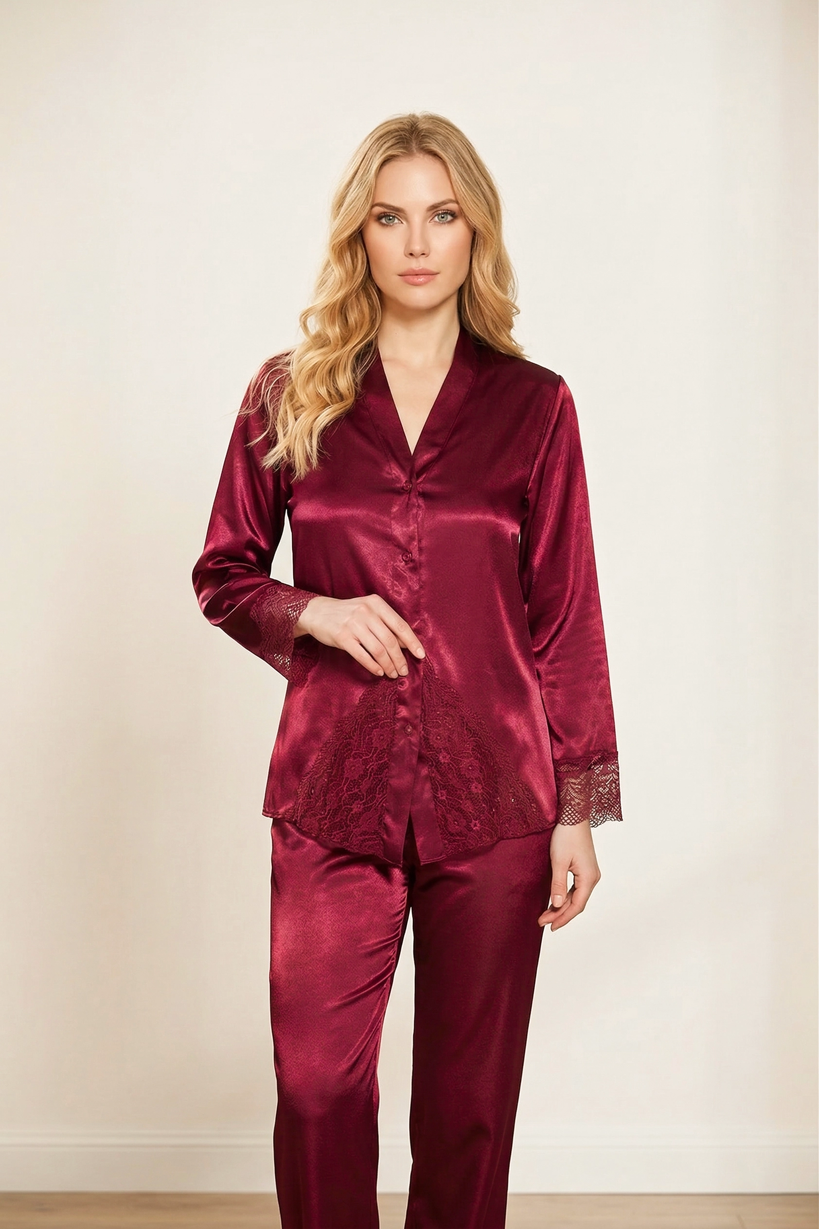 485 SATEN DANTELLİ 6 LI SET BORDO