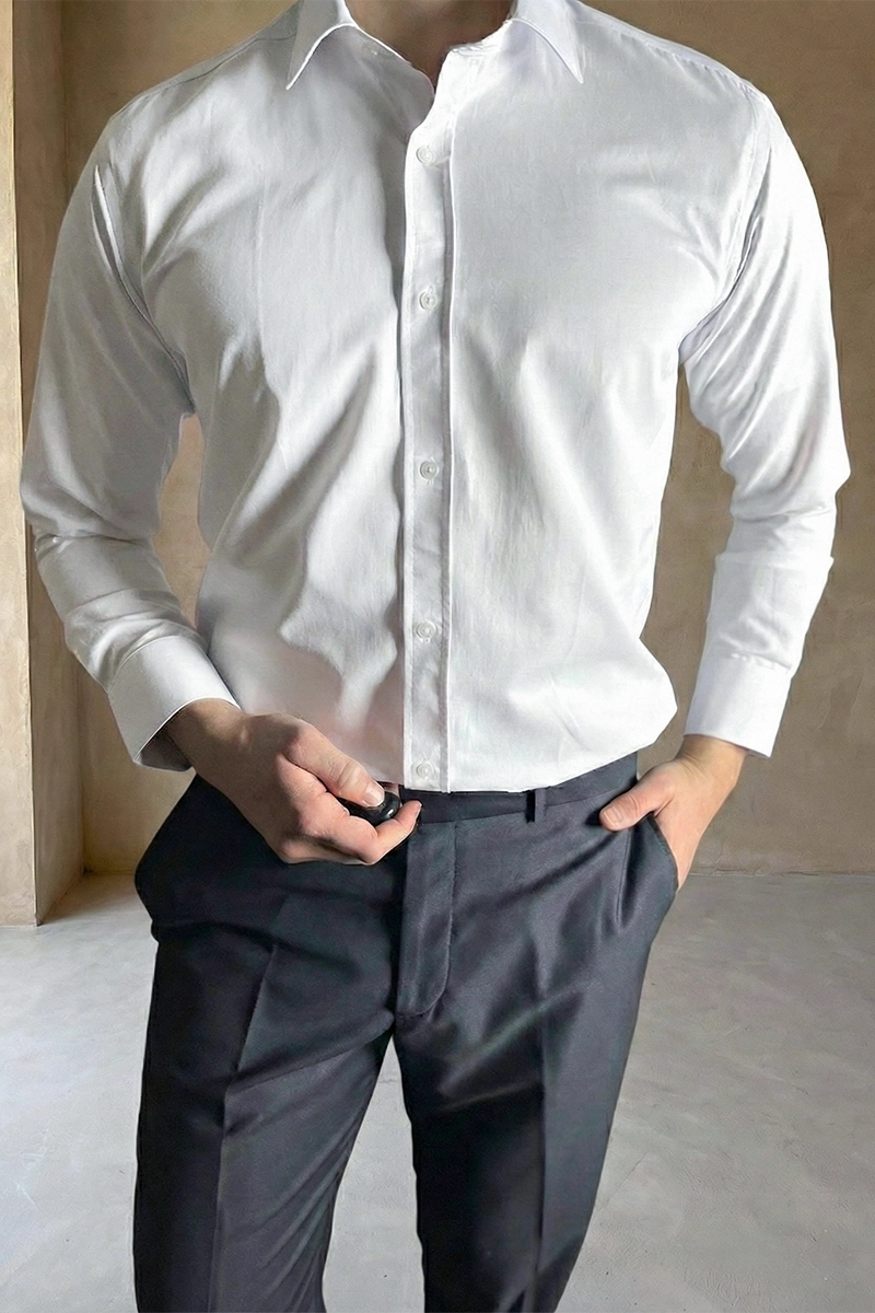Pamuklu Slim Fit Gömlek Beyaz