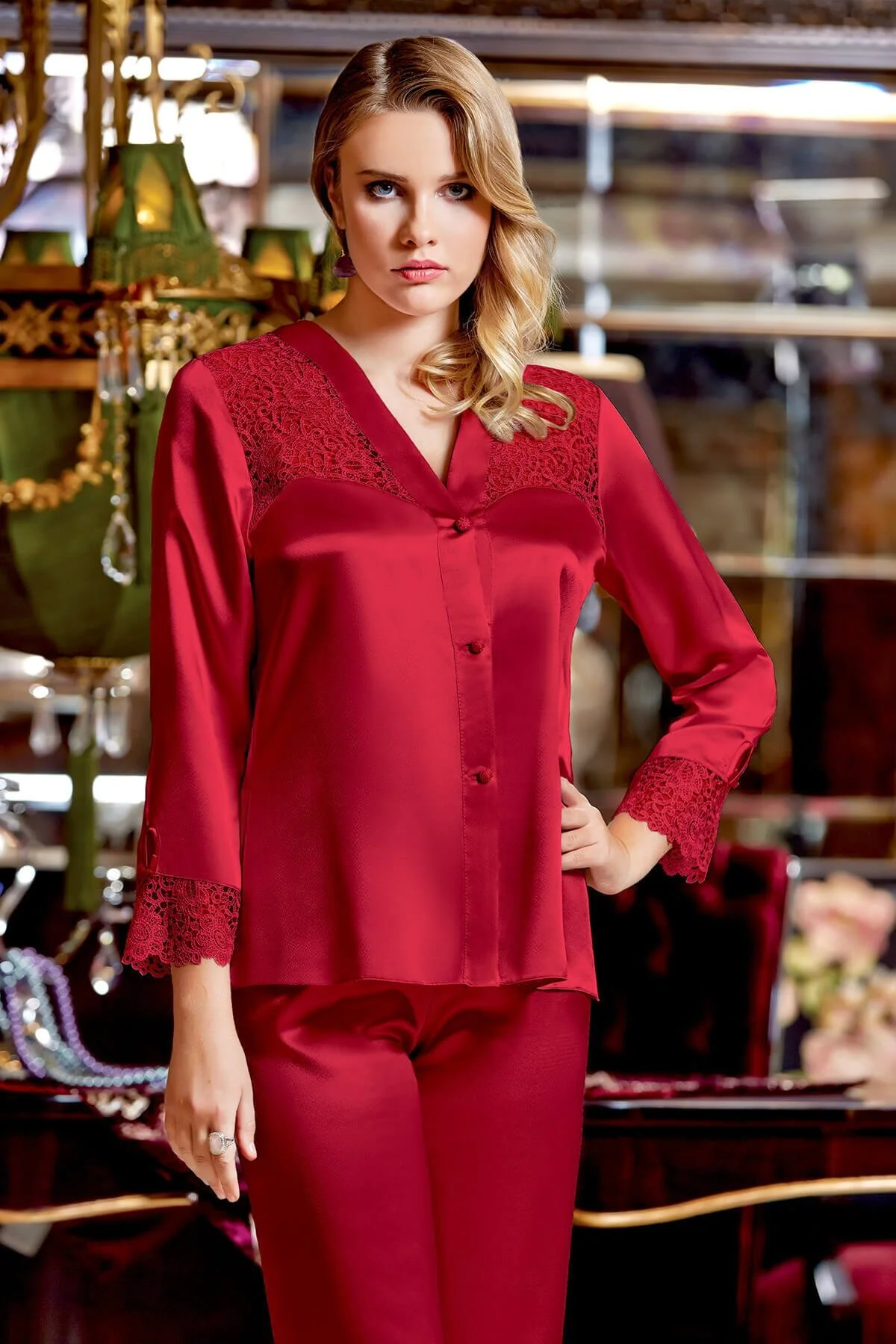 441 SATEN DANTELLİ UZUN 6 LI SET BORDO