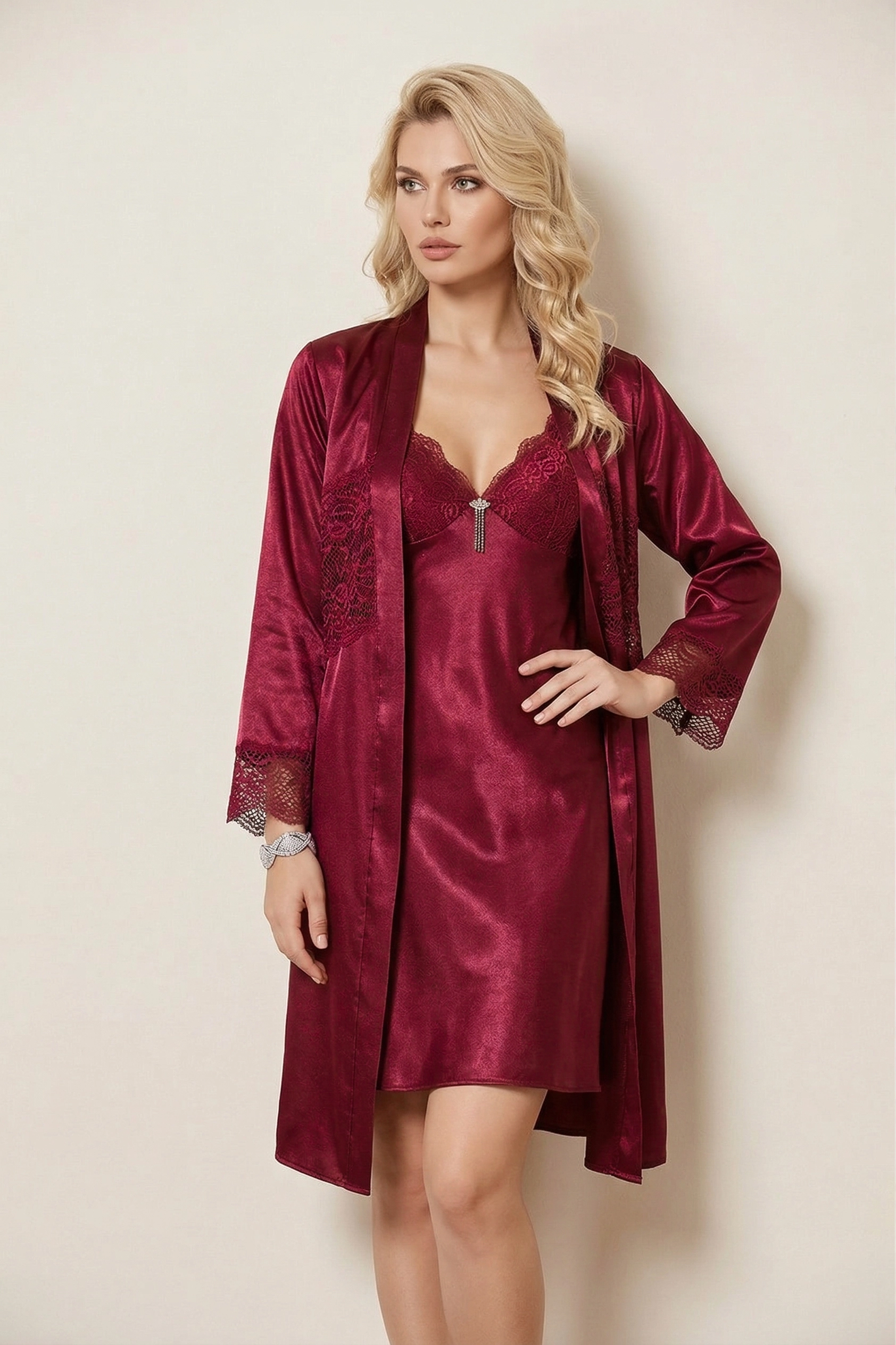 485 SATEN DANTELLİ 6 LI SET BORDO