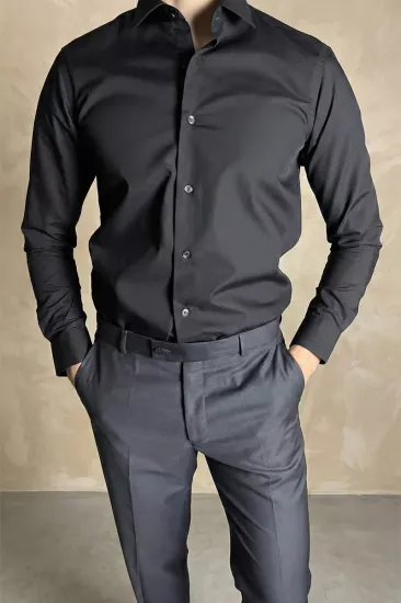 Erkek Pamuklu Slim Fit Gömlek Siyah