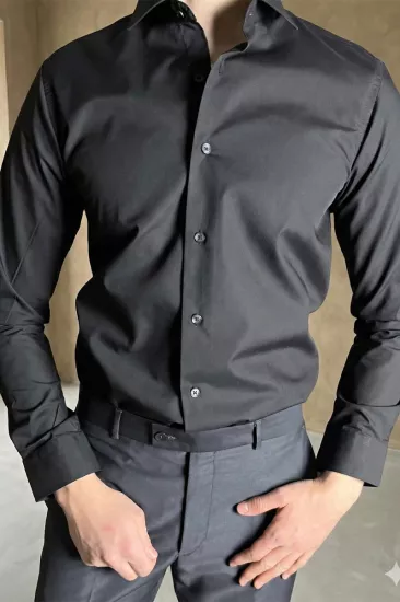 Erkek Pamuklu Slim Fit Gömlek Siyah