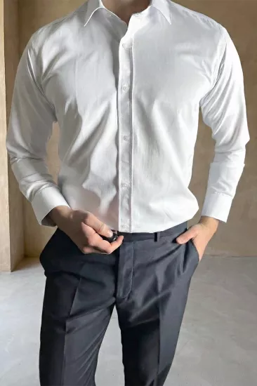 Erkek Pamuklu Slim Fit Gömlek Beyaz