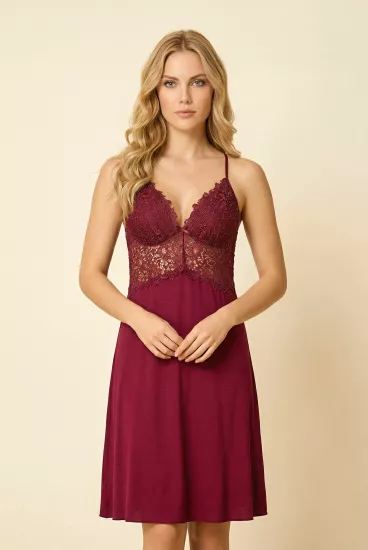JEREMİ 561 PENYE GECELİK DANTELLİ SET BORDO