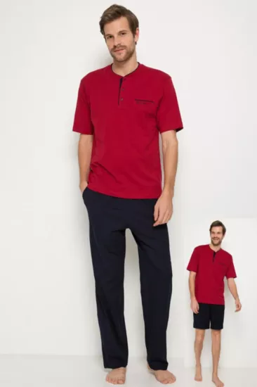 PİERRE CARDİN 5370 ERKEK PİJAMA TAKIMI ŞORTLU BORDO
