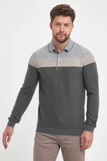 Wellalux Erkek Selanik Polo Yaka Sweatshirt Yeşil