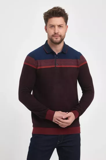 Wellalux Erkek Selanik Polo Yaka Sweatshirt Bordo