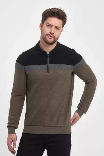 Wellalux Erkek Selanik Polo Yaka Fermuarlı Sweatshirt Siyah