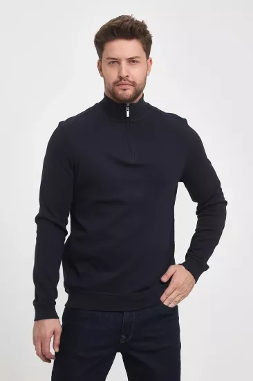 Erkek Fermuarlı Dik Yaka Sweatshirt Lacivert