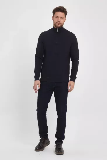 Erkek Fermuarlı Dik Yaka Sweatshirt Lacivert