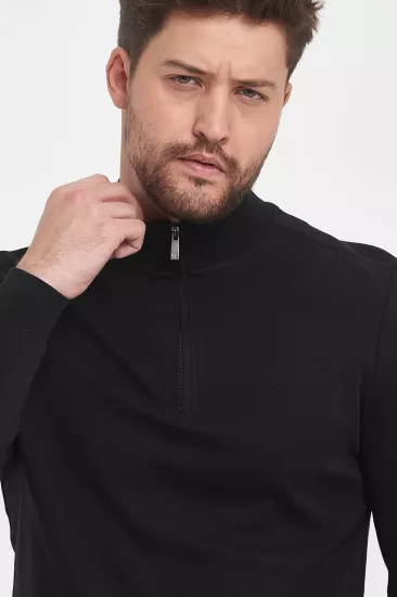 Erkek Fermuarlı Dik Yaka Sweatshirt Siyah