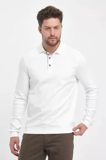Erkek Polo Yaka Sweatshirtshirt Beyaz
