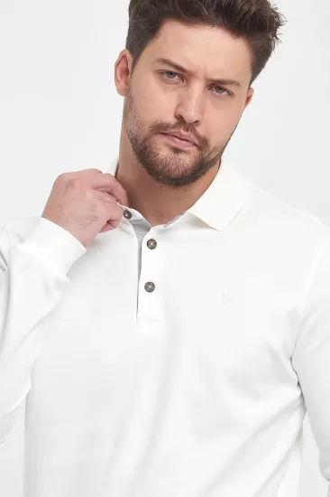 Erkek Polo Yaka Sweatshirtshirt Beyaz