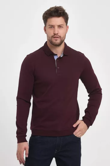 Erkek Polo Yaka Sweatshirtshirt Bordo