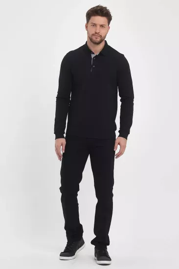 Erkek Polo Yaka Sweatshirtshirt Siyah