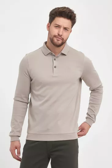 Erkek Polo Yaka Sweatshirtshirt Bej
