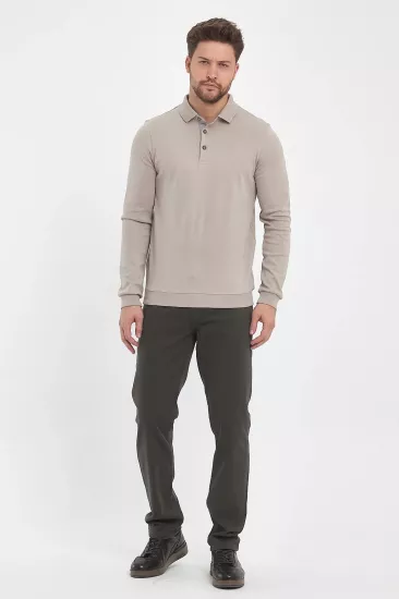 Erkek Polo Yaka Sweatshirtshirt Bej