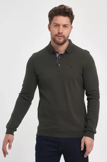 Erkek Polo Yaka Sweatshirtshirt Haki