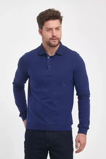 Erkek Polo Yaka Sweatshirtshirt Sax