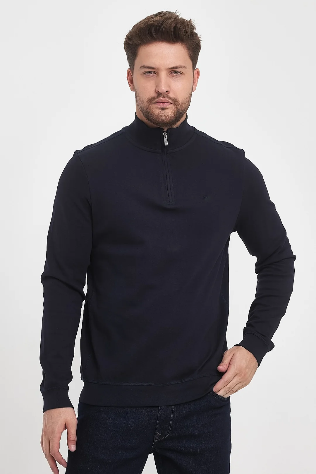 Erkek Fermuarlı Dik Yaka Sweat