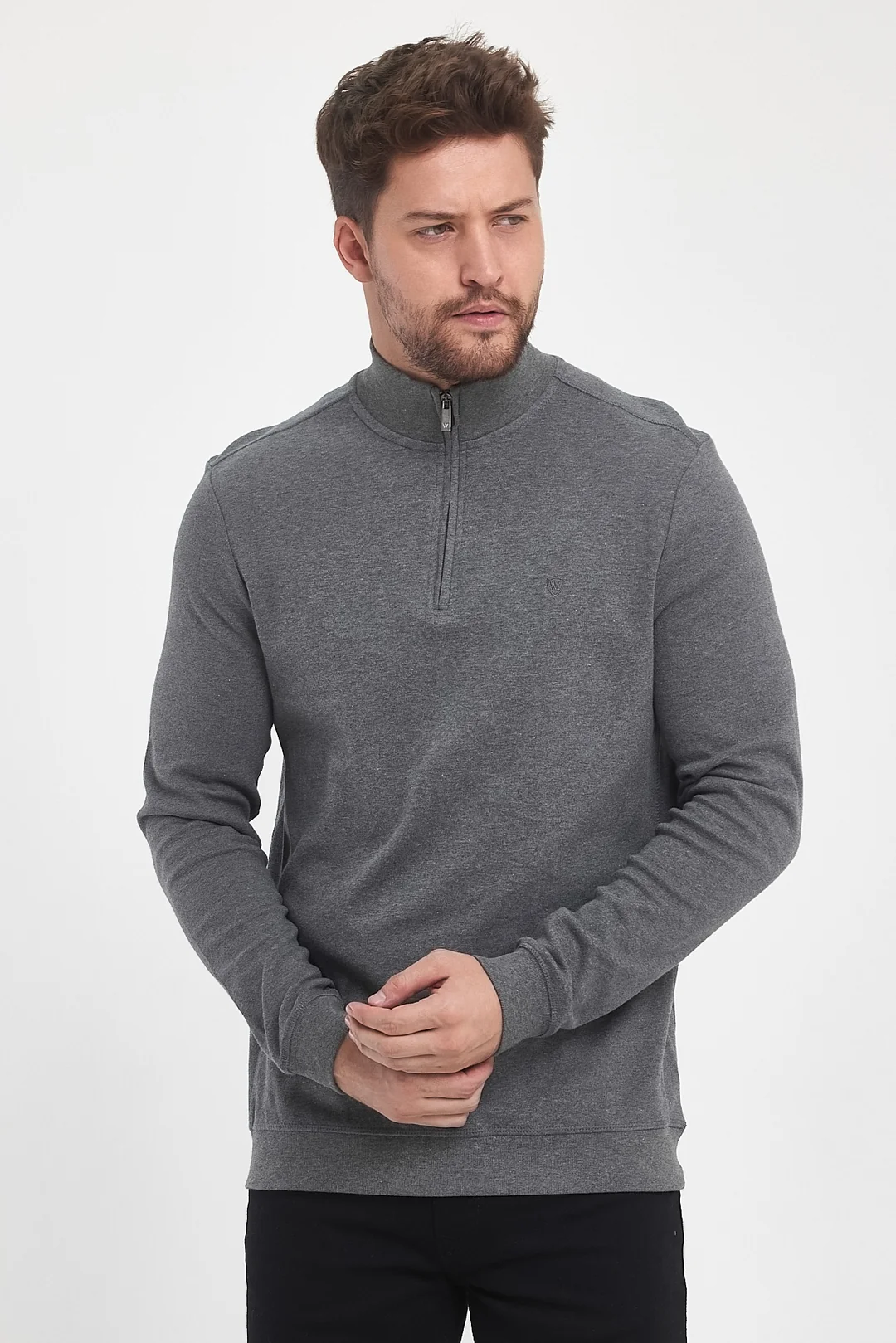 Erkek Fermuarlı Dik Yaka Sweat